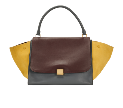Medium Trapeze, &pound;550, Handbags, Burgundy/Grey/Yellow, Leather/Suede, Front view